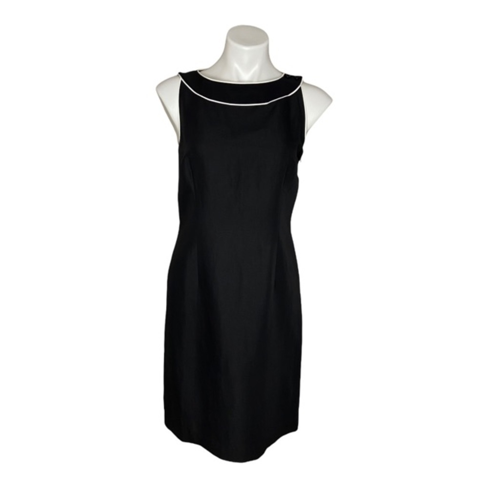 Ann Taylor Black Sheath Dress White Trim Size 6